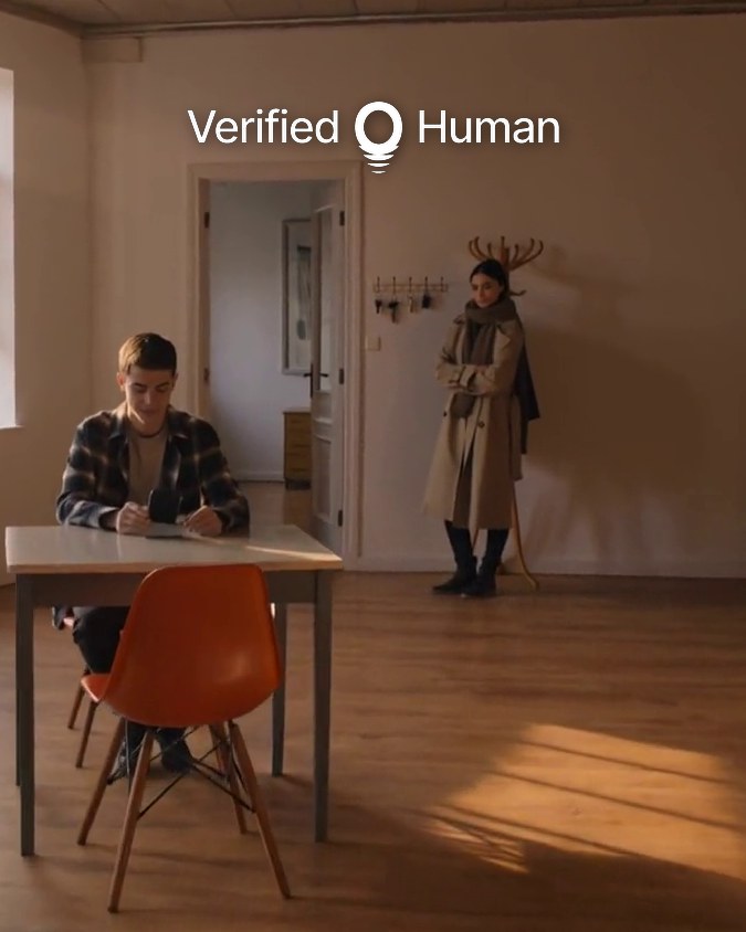 A student working at a desk, verified in the moment