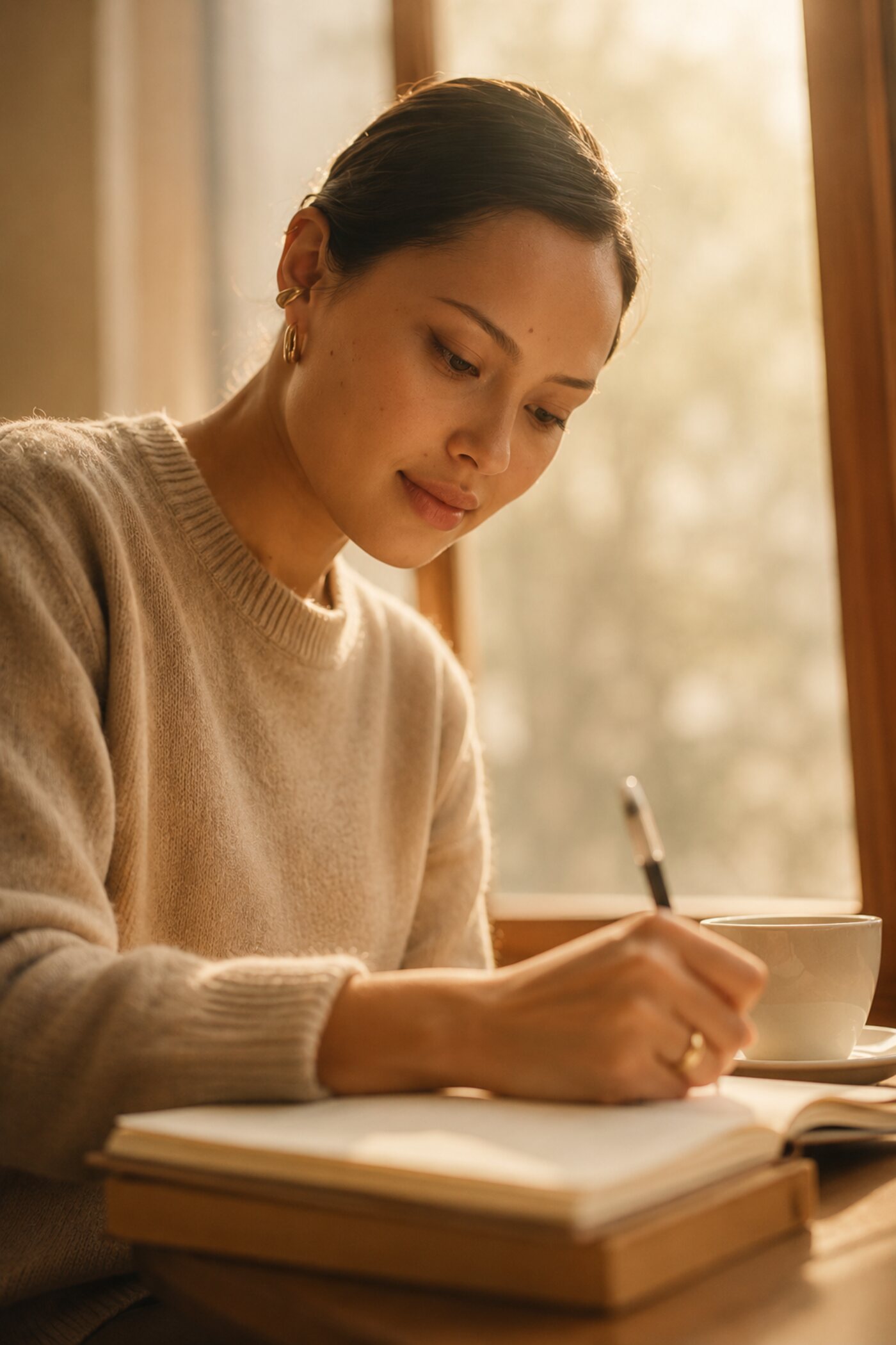 A student working through a problem by hand at a desk